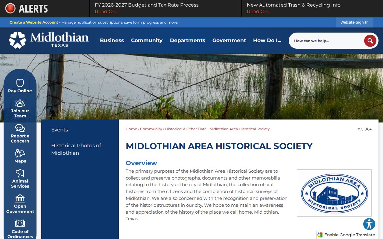 Midlothian city directory historical society source
