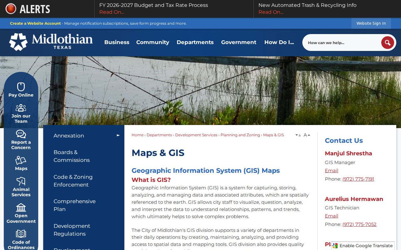 Midlothian ZIP code directory with city Maps and GIS resources