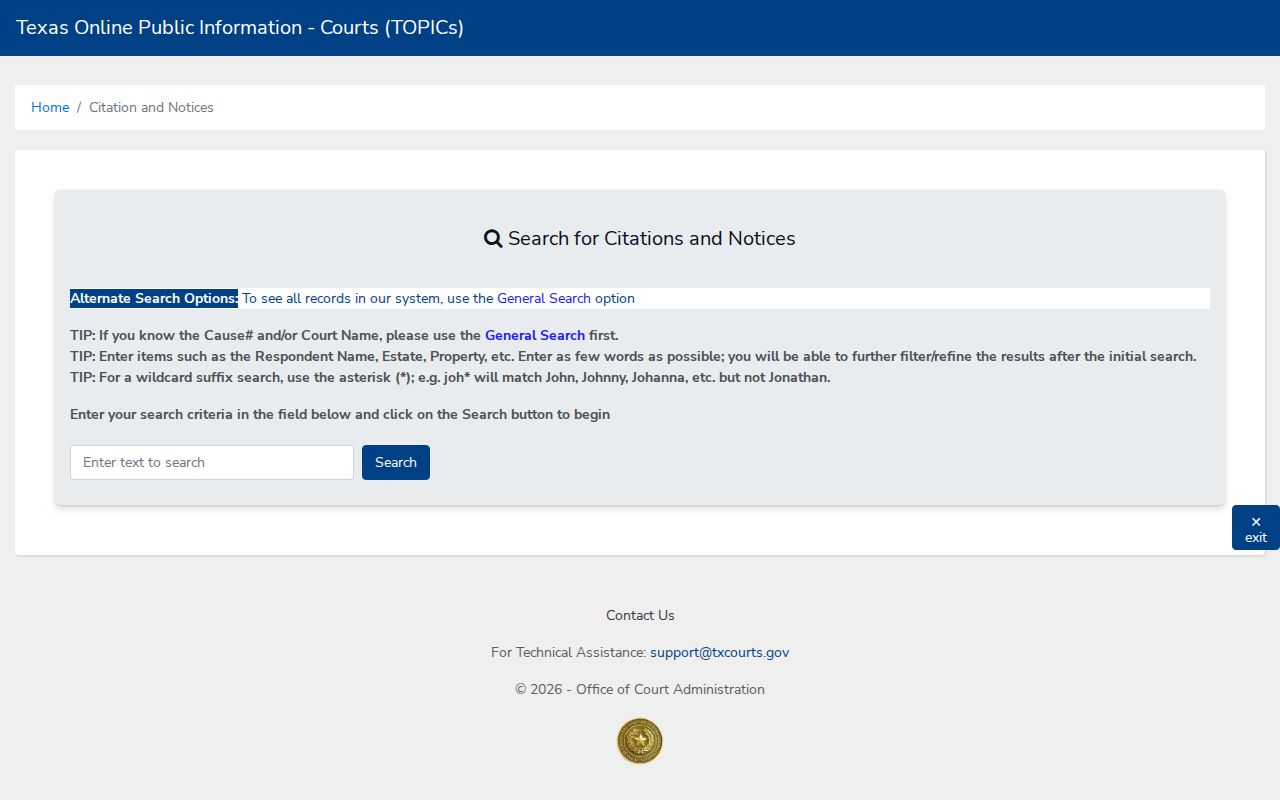 Midlothian resident lookup using the Texas Courts citation search